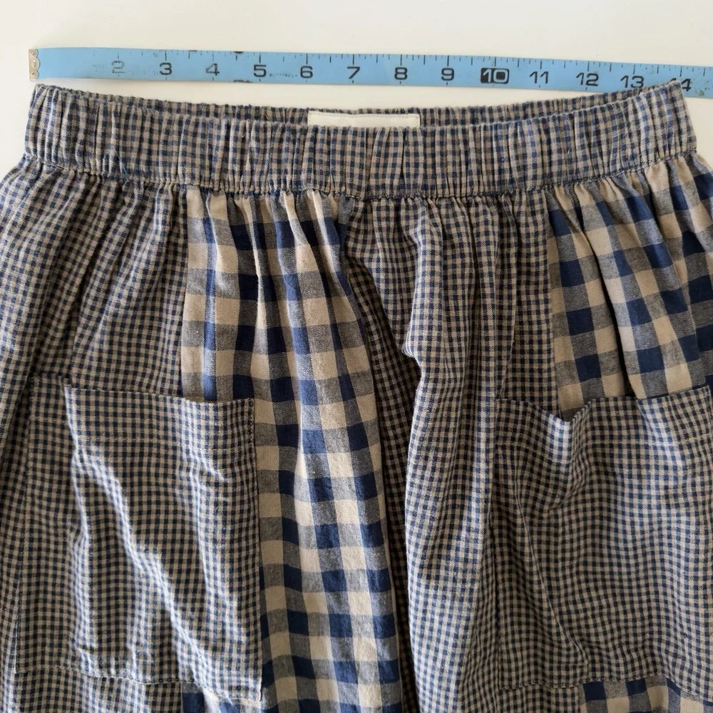 Amente LA Gingham Midi Skirt A-Line Preppy Cottagecore Elastic Waist Pockets - Picture 8 of 10